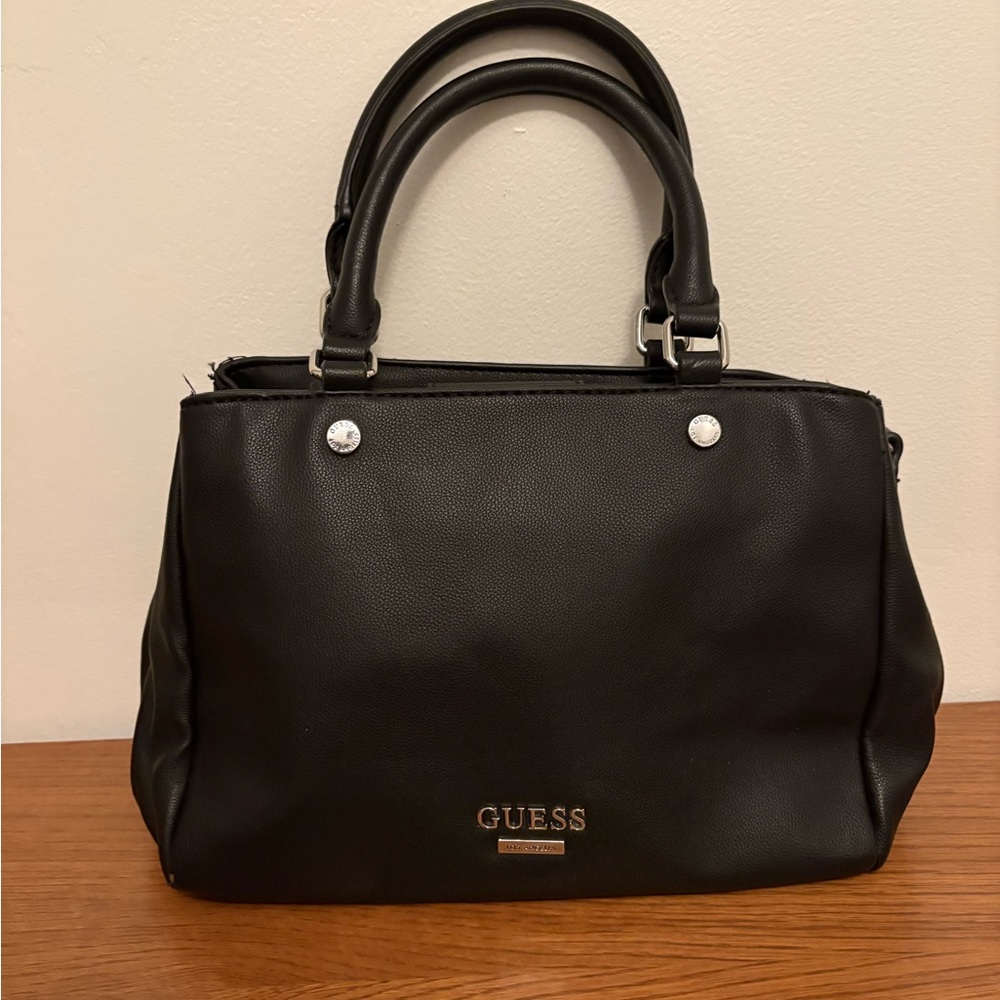 GUESS Black Pebbled Leather Top-Handle Tote